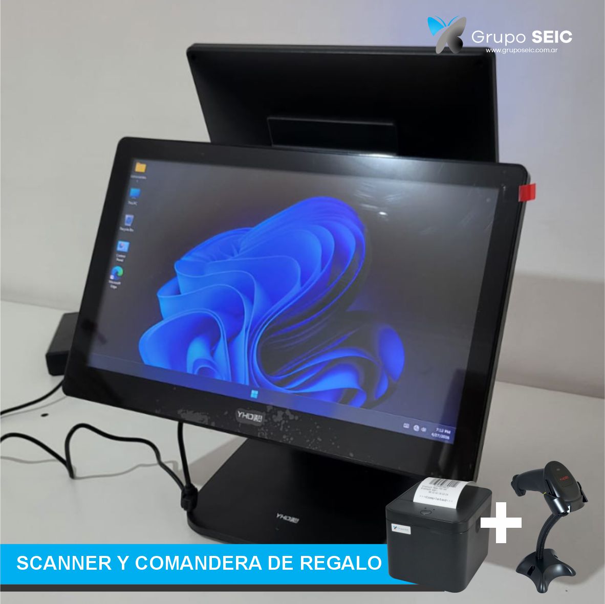 POS All In One doble pantalla + Scanner 1d + comandera 57mm